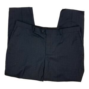 Zanetti Mateo Charcoal Gray Windowpane Wool Blend Dress Pants Size 42R